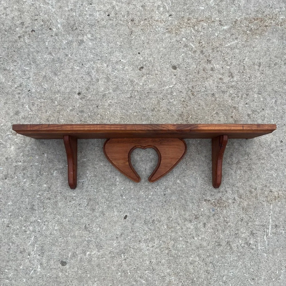 Vintage Rustic Wood Heart Wall Shelf Floating Farmhouse Brown 24 Inch Handmade